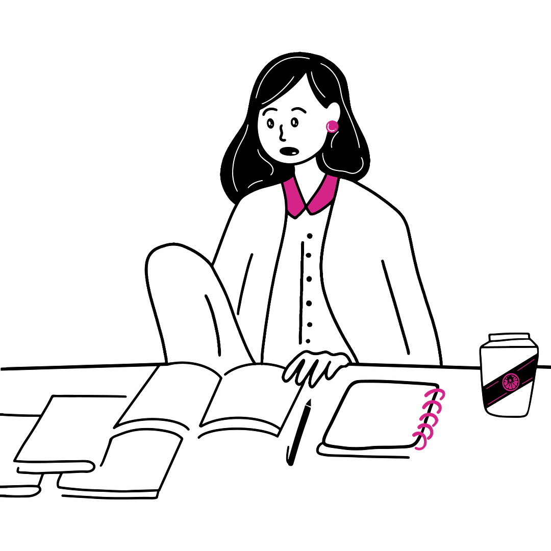 Young woman employee working on desk in office Illustration